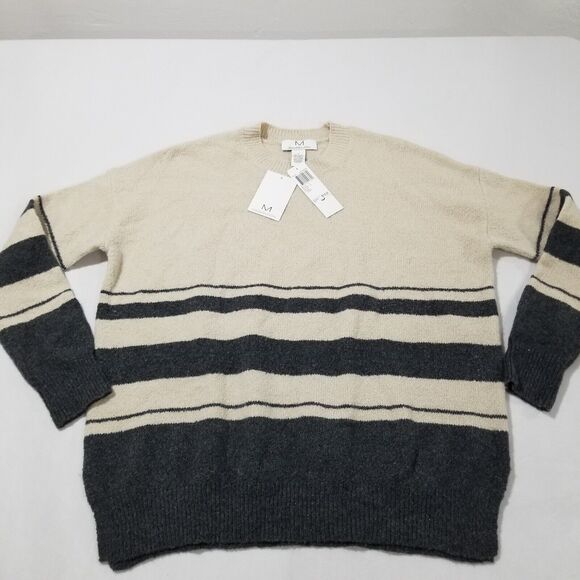Magaschoni Sweaters - Magaschoni Sweater Womens Large Alpaca Wool Nude Charcoal Striped NWT GB01187